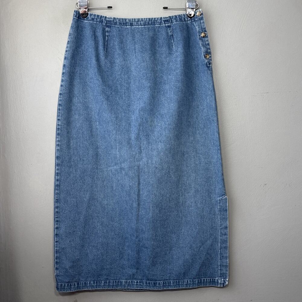Vintage Eddie Bauer Denim Skirt Size 14 Long Modest Country 90s Butter Mom 32"